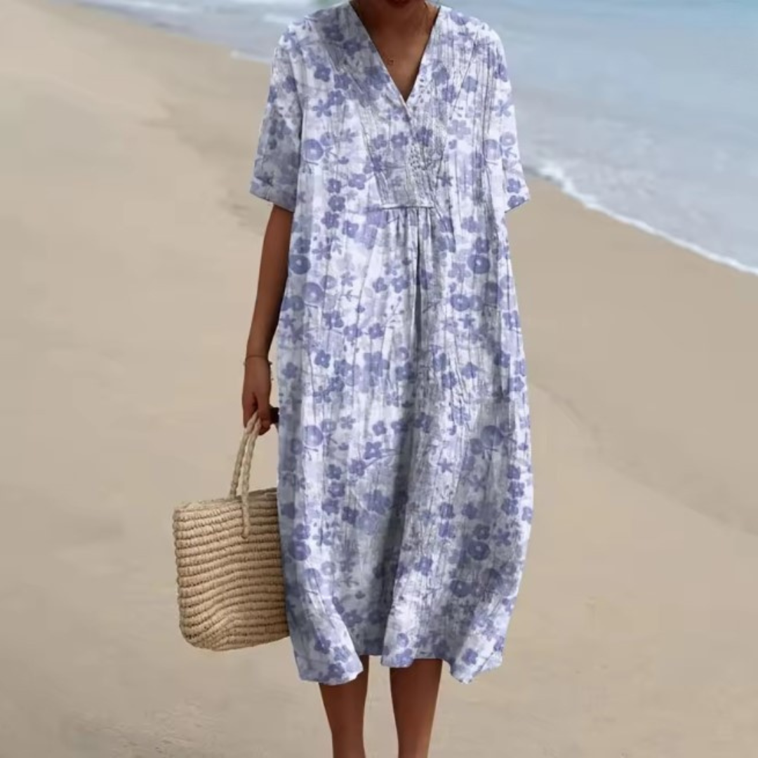 Ainsley™ | Soft Blossom Coastal Midi Dress