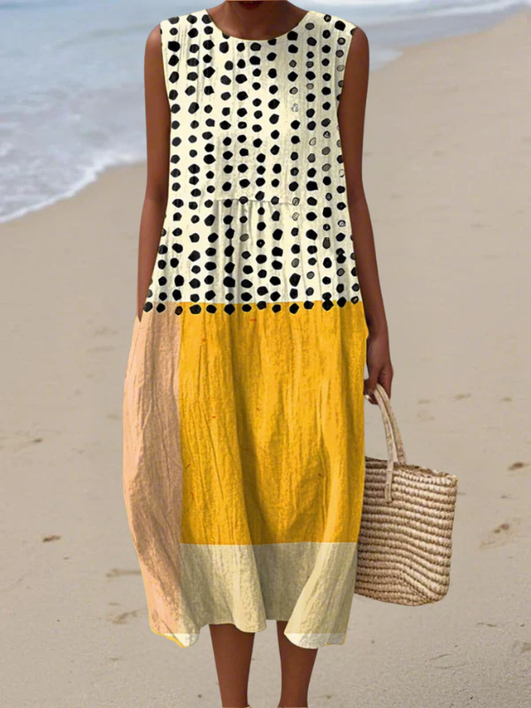 Leah™ Colorblock Midi Dress with Polka Dot Design