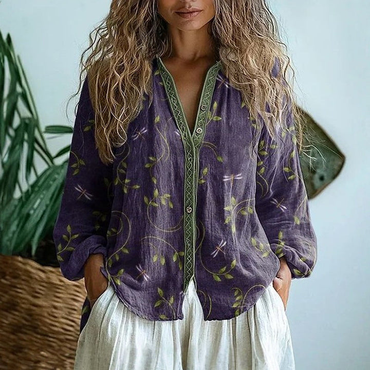Women’s Vintage Floral Boho Button-Up Blouse