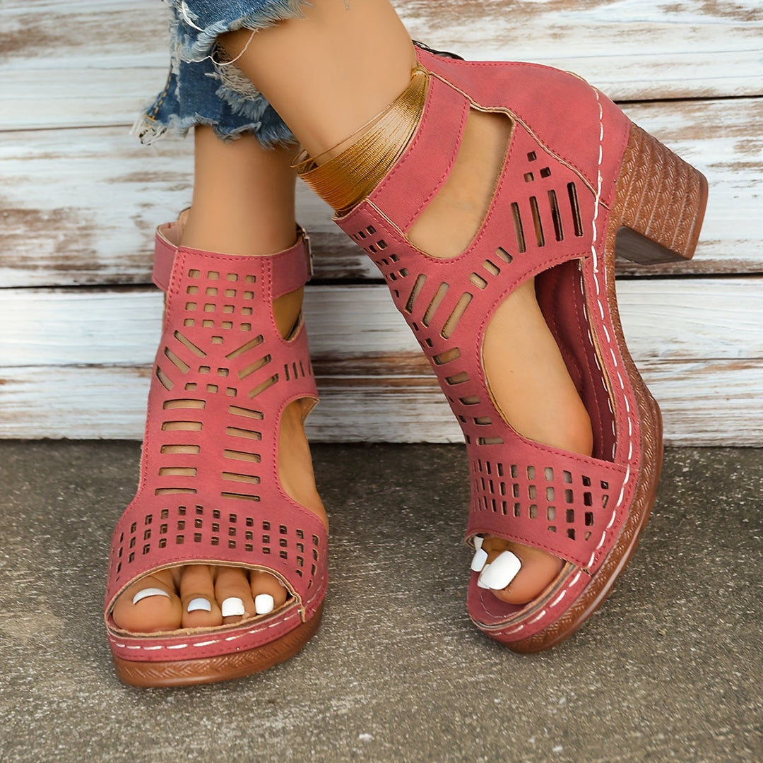 Elina | Cutout Block Heel Sandals