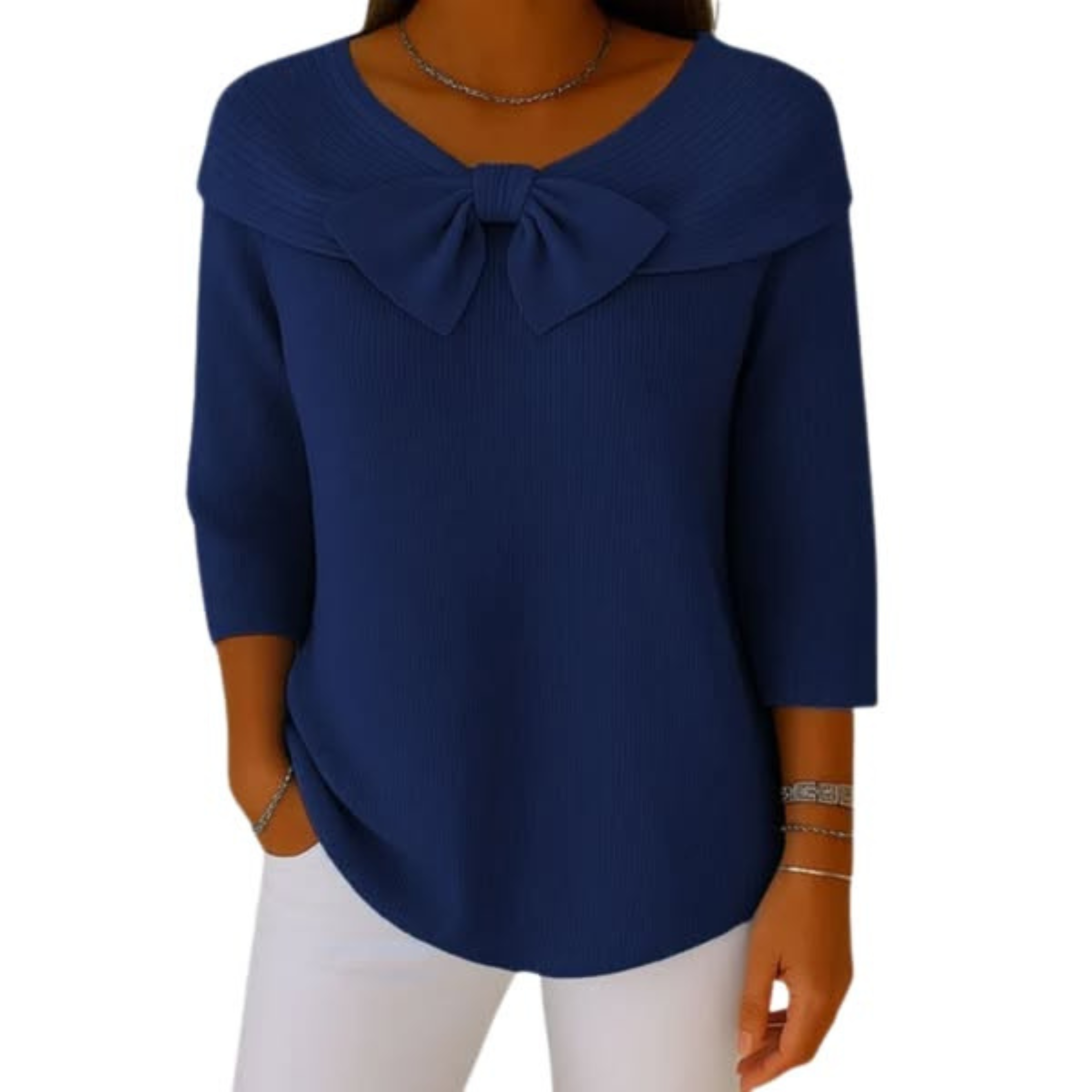 Serenna – Women's Sweater with Bow and Round Neckline
