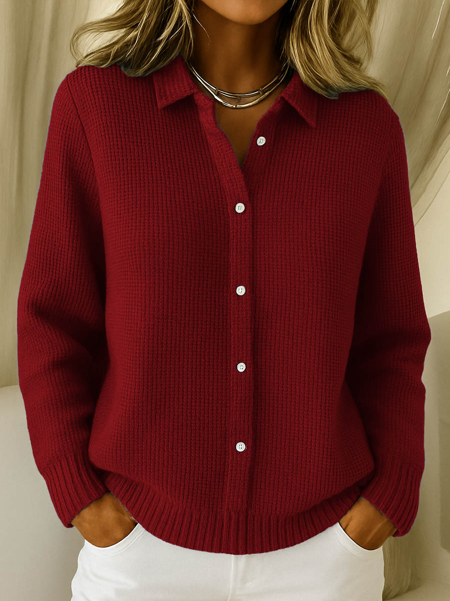 Women’s Casual Knit Button-Up Collared Sweater