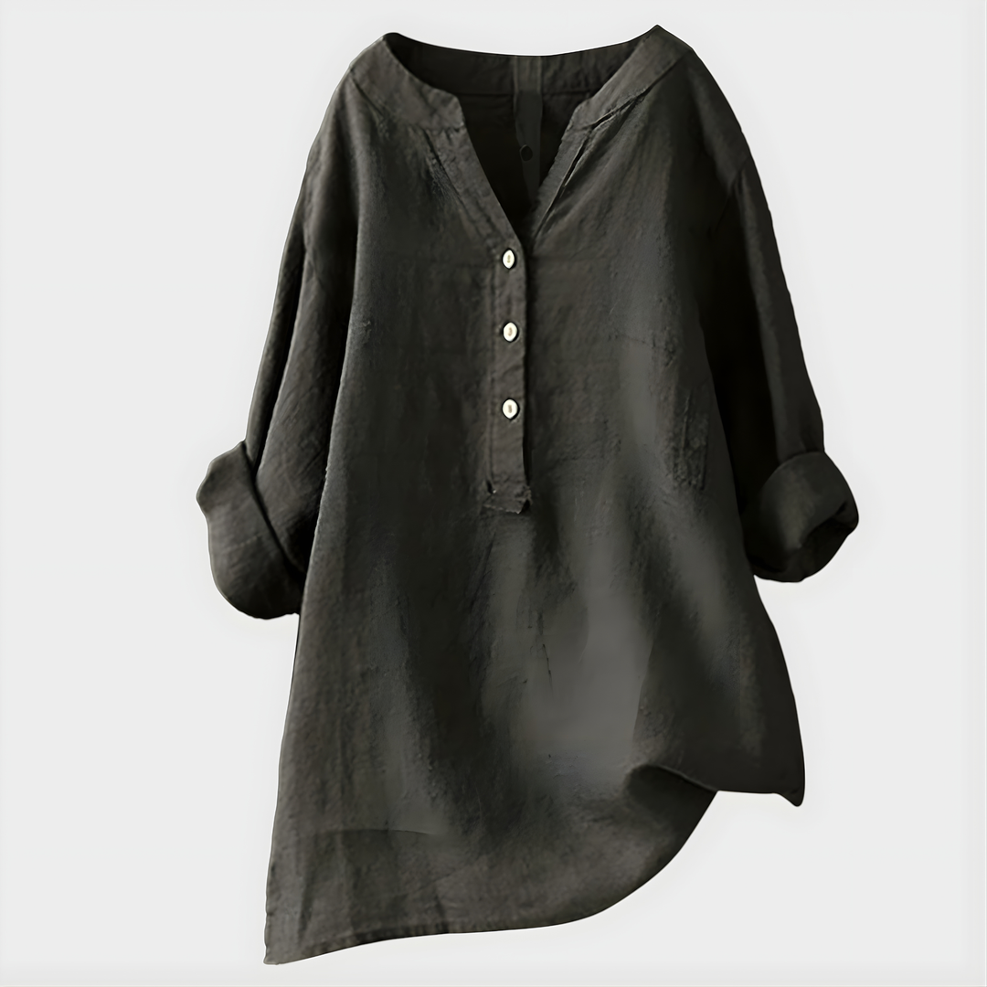 Veronique™ Elegant Cotton-Linen V-Neck Blouse