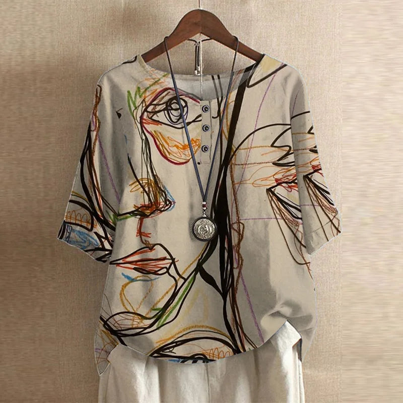 Women’s Vintage Floral Print Loose Fit Blouse