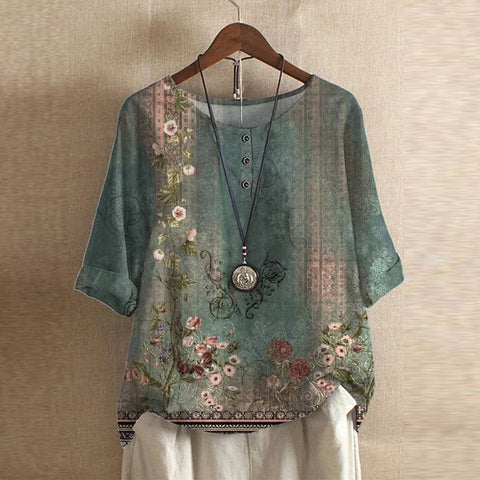 Women’s Vintage Floral Loose Fit  Boho Blouse