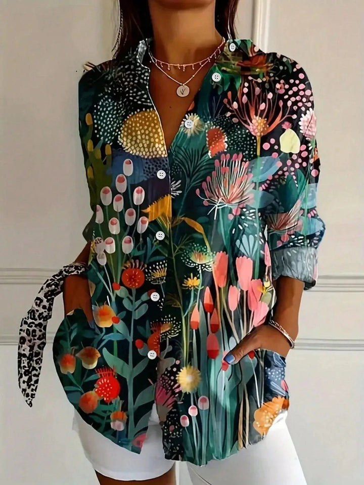 Women's Colorful Artistic Print Button-Up Blouse