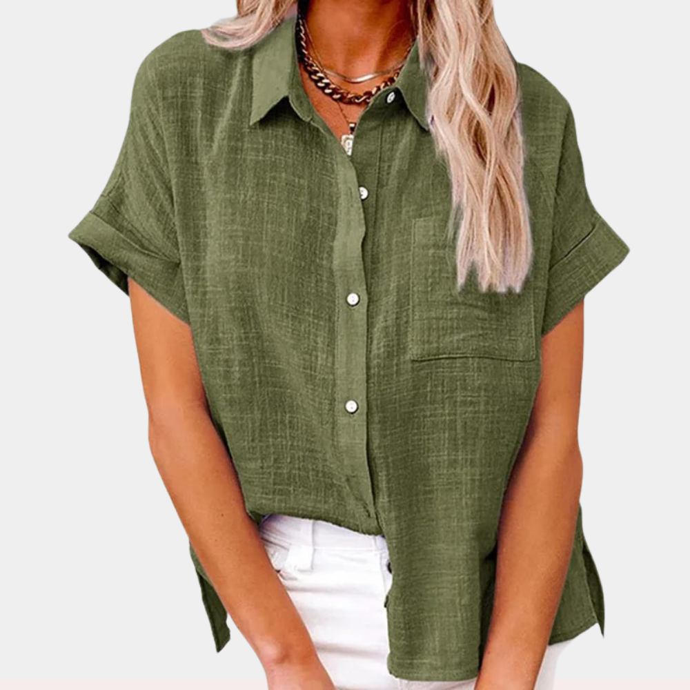 Women’s Casual Button-Up Short Sleeve Blouse