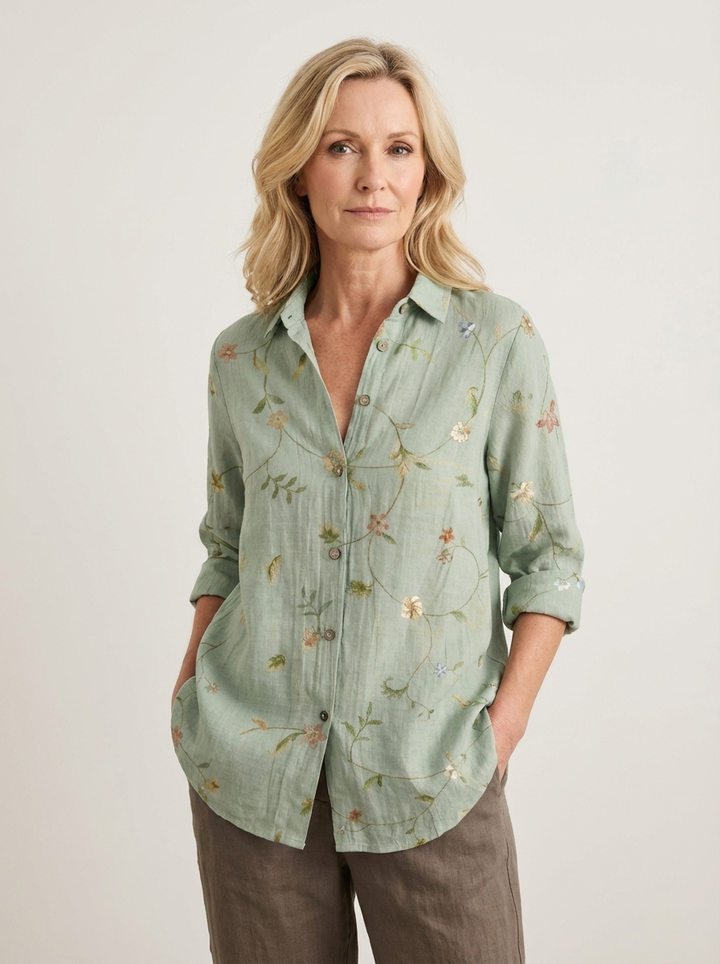 Maia | Cotton Blouse with Floral Wave Design