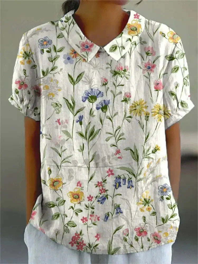 Women’s Floral Print Short Sleeve Casual Collar Blouse