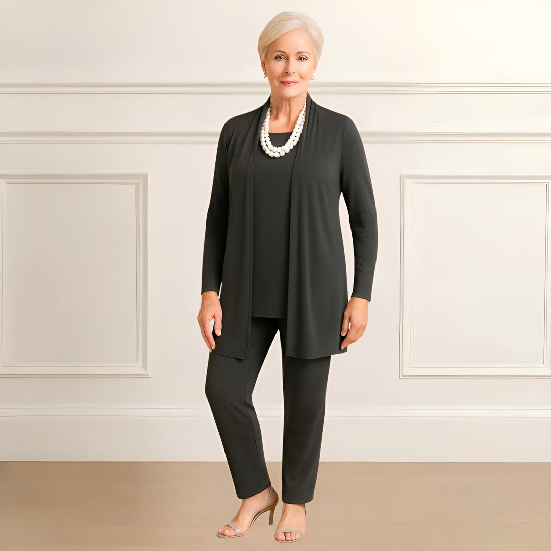 Women's Three-Piece Set  |  Long Sleeve Top Open Cardigan Pants
