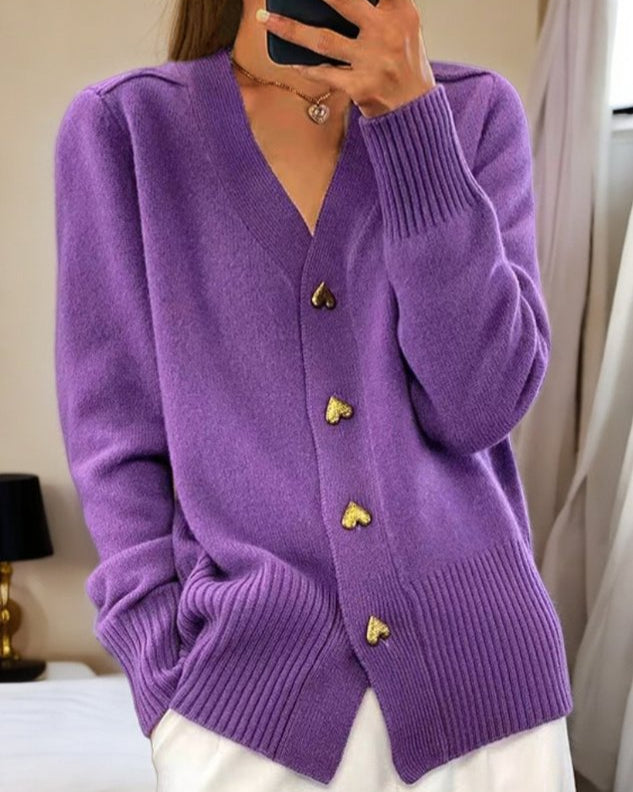 Liorah™ Elegant Heart Button Cardigan