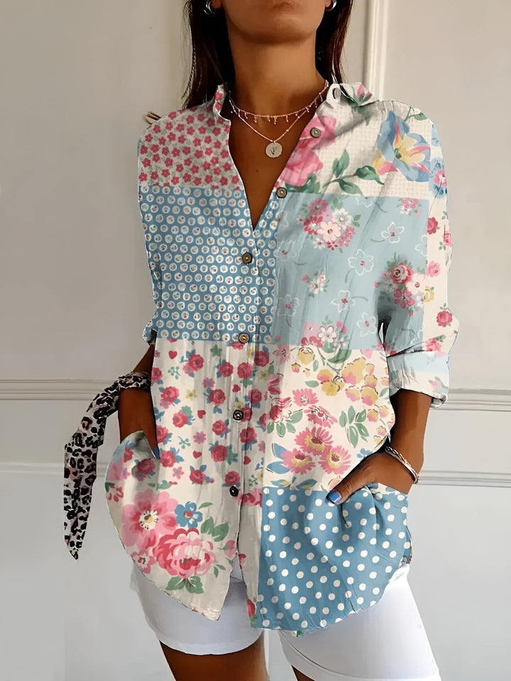 Maia | Cotton Blouse with Floral Wave Design